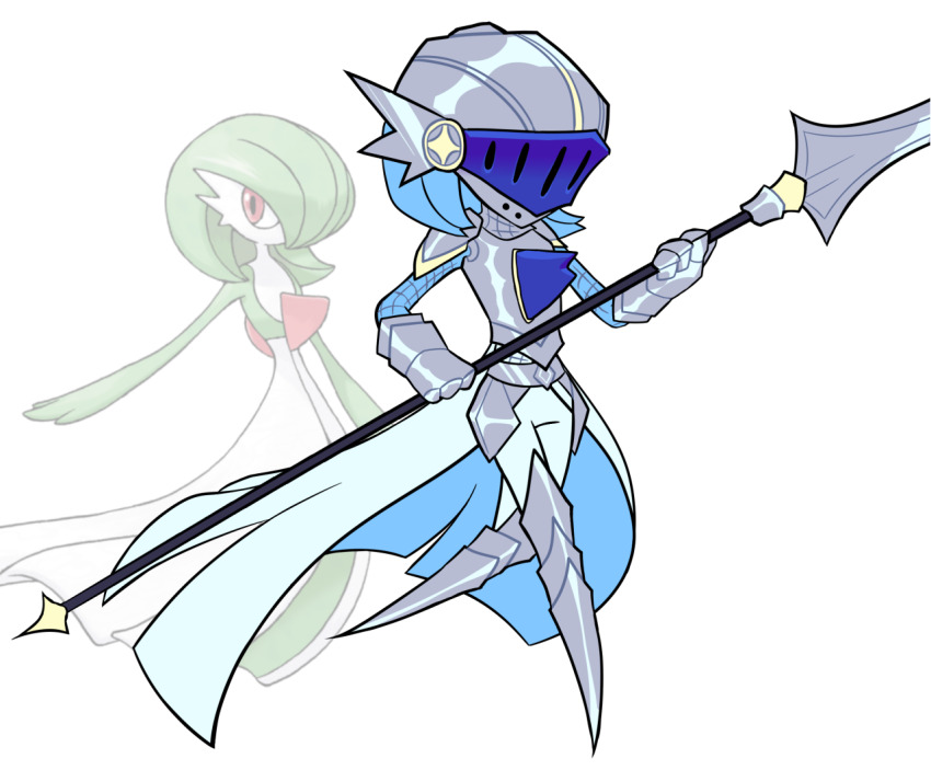 alternate_color, armor, bad_id, bad_tumblr_id, blue_hair, breastplate, gardevoir, gauntlets