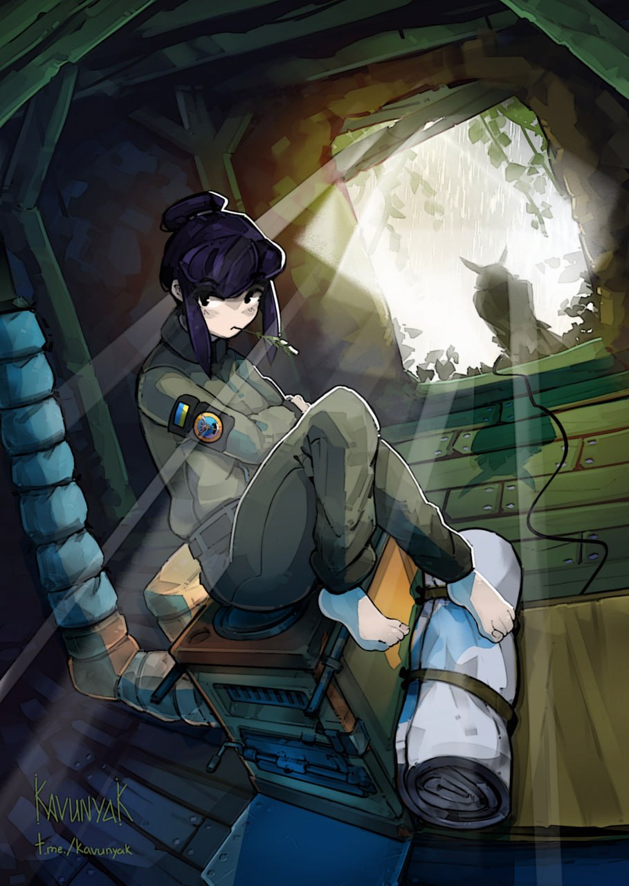 animal, barefoot, bird, blush, body_armor, directorate_of_intelligence_(ukraine), eva_(kavunyak), fang