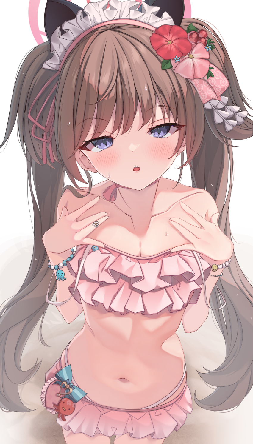 1girl, absurdres, bead_bracelet, beads, bikini, bikini_skirt, blue_archive, bracelet