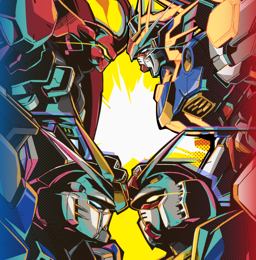 blue_eyes, character_request, darilbalde, face-to-face, glowing, glowing_eyes, gundam, gundam_extreme_vs._2