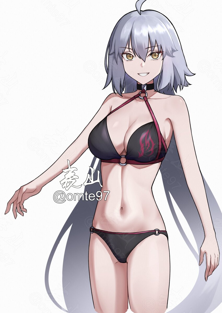 1girl, absurdres, ahoge, bare_shoulders, bikini, black_bikini, breasts, choker