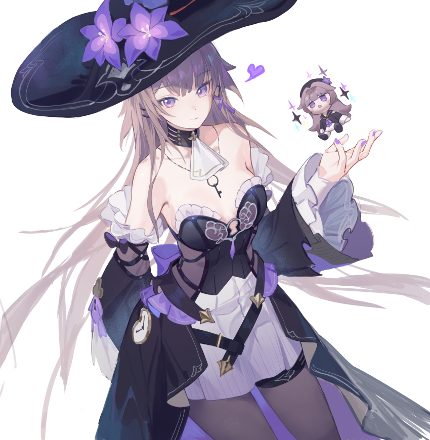 1girl, absurdres, ascot, bare_shoulders, birthday_miaoke, black_collar, black_dress, black_sleeves