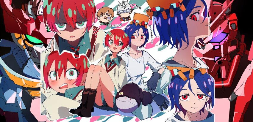 1girl, amate_yuzuriha, aqua_eyes, aqua_shirt, aqua_skirt, blonde_hair, blue_hair, blush