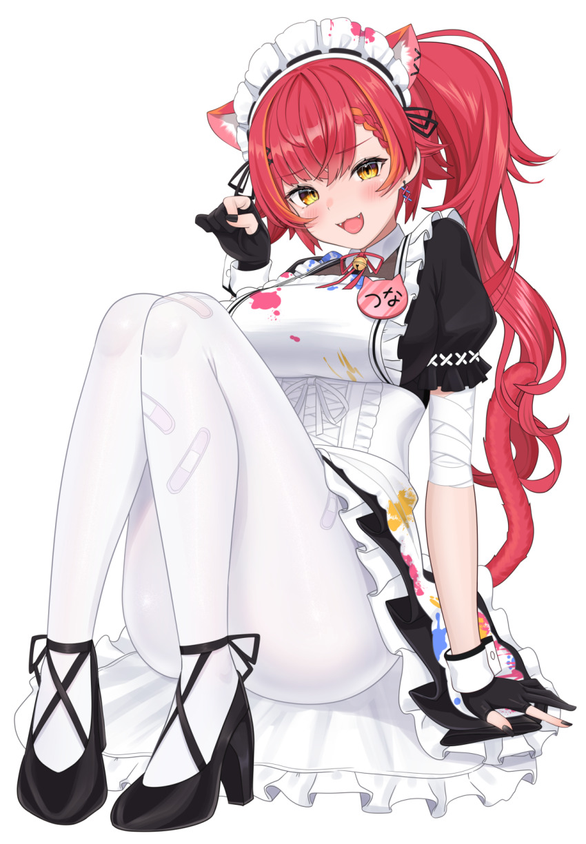 1girl, animal_ears, bandaged_arm, bandages, bandaid, bandaid_on_leg, black_dress, black_gloves