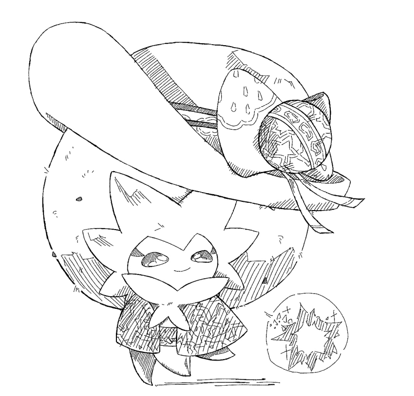 clothed_pokemon, eldegoss, gen_8_pokemon, greyscale, hat, looking_up, monochrome, nintendo