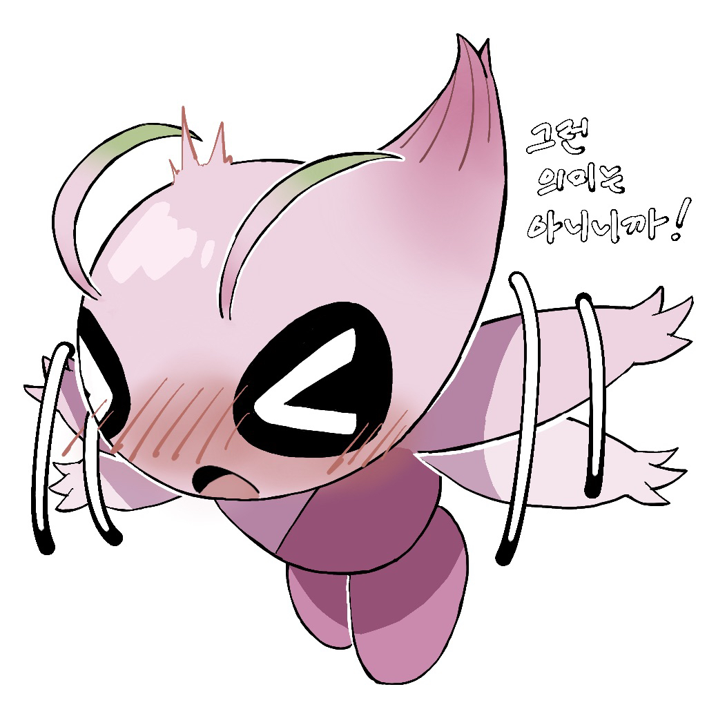 >_<, 1other, alternate_color, antennae, blush, celebi, commentary_request, embarrassed
