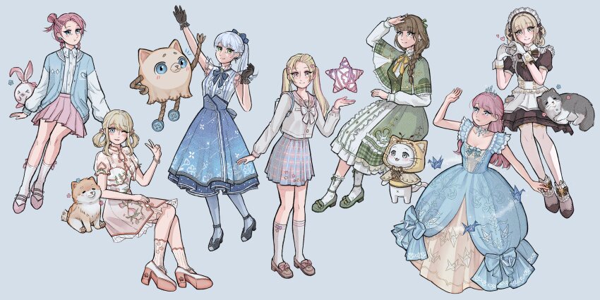 >_<, 6+girls, :t, absurdres, ahoge, alternate_color, alternate_costume, alternate_hair_color