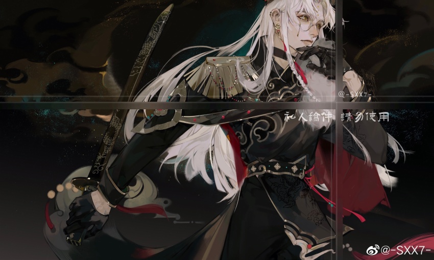 1boy, absurdres, beads, black_background, black_choker, black_coat, black_gloves, braid