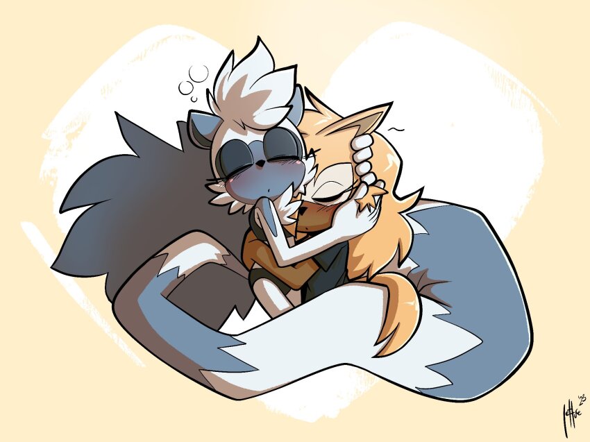 blush, cuddling, heart, heart_background, hetero_girls_in_canon, highres, not_canon, qqlettuce