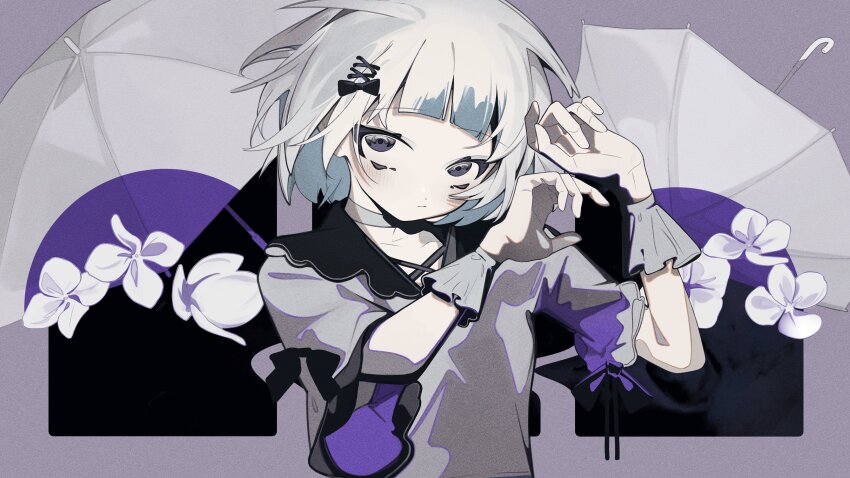 1girl, absurdres, arched_bangs, black_bow, black_sailor_collar, blush, bob_cut, bow