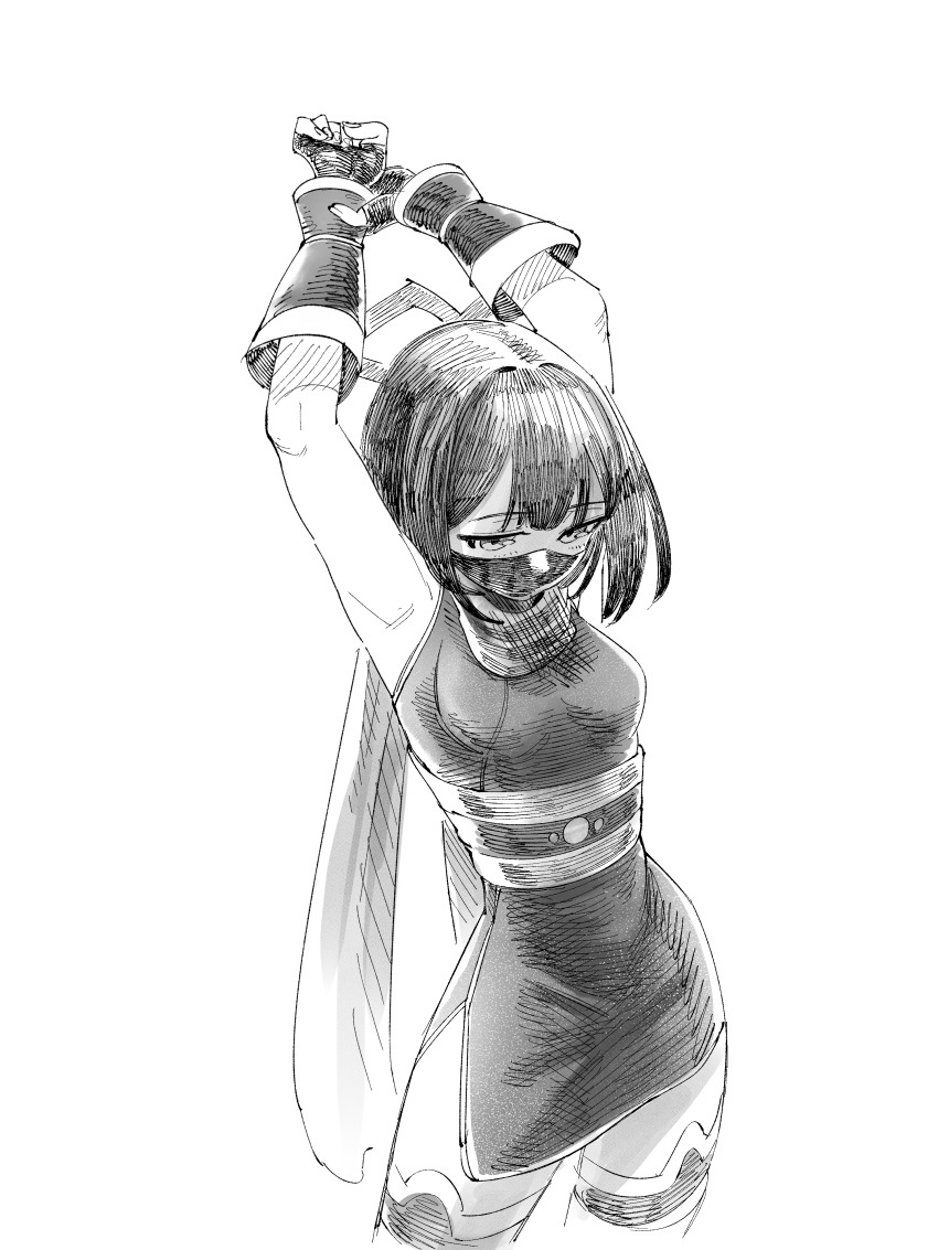 1girl, absurdres, aive_(pixiv_83237854), armpits, arms_up, contrapposto, cowboy_shot, dress