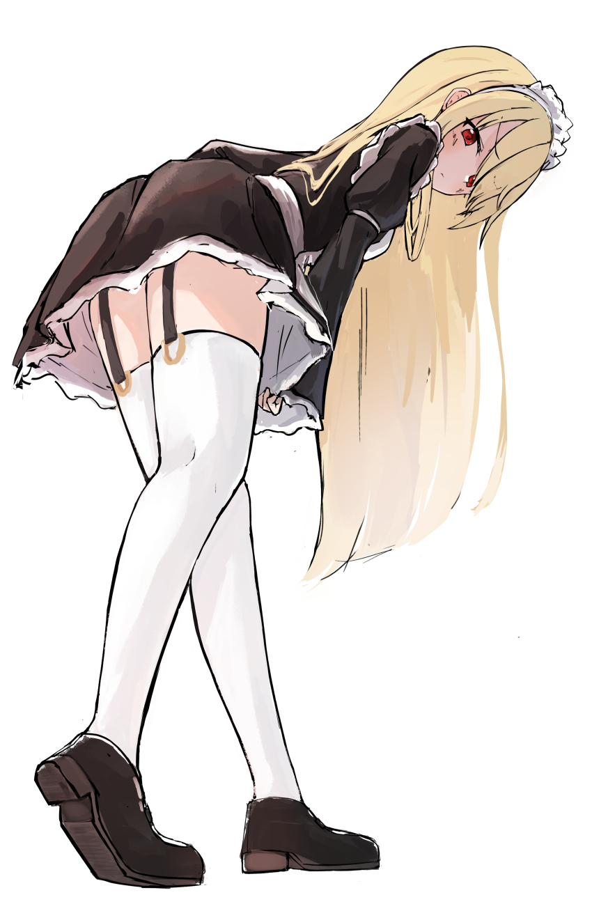 1girl, 9-nine-, absurdres, alternate_costume, apron, black_shirt, black_shoes, black_skirt