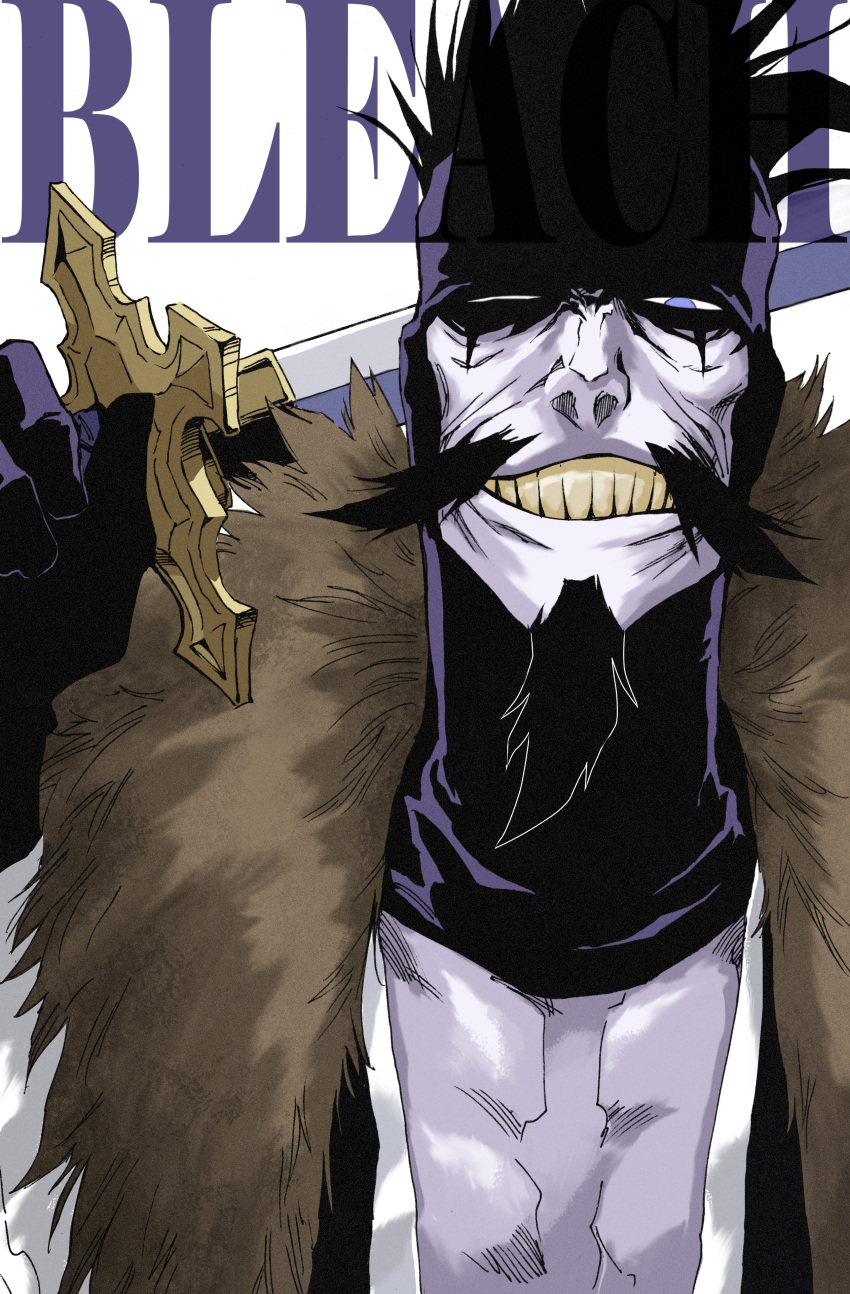 1boy, absurdres, black_hair, black_headband, bleach, bleach:_sennen_kessen-hen, blue_eyes, colored_skin