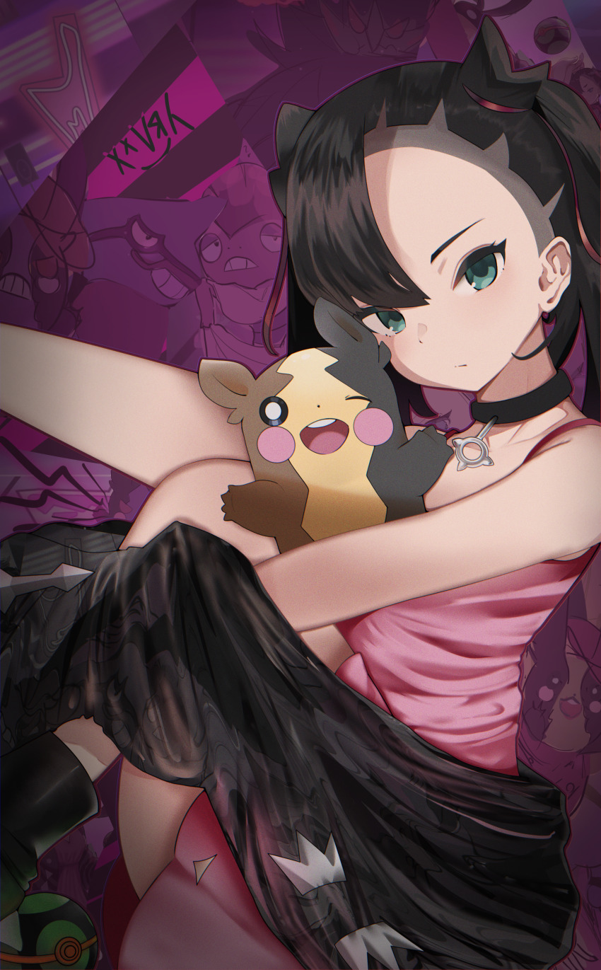 1girl, ;d, absurdres, black_choker, black_hair, black_jacket, black_nails, choker