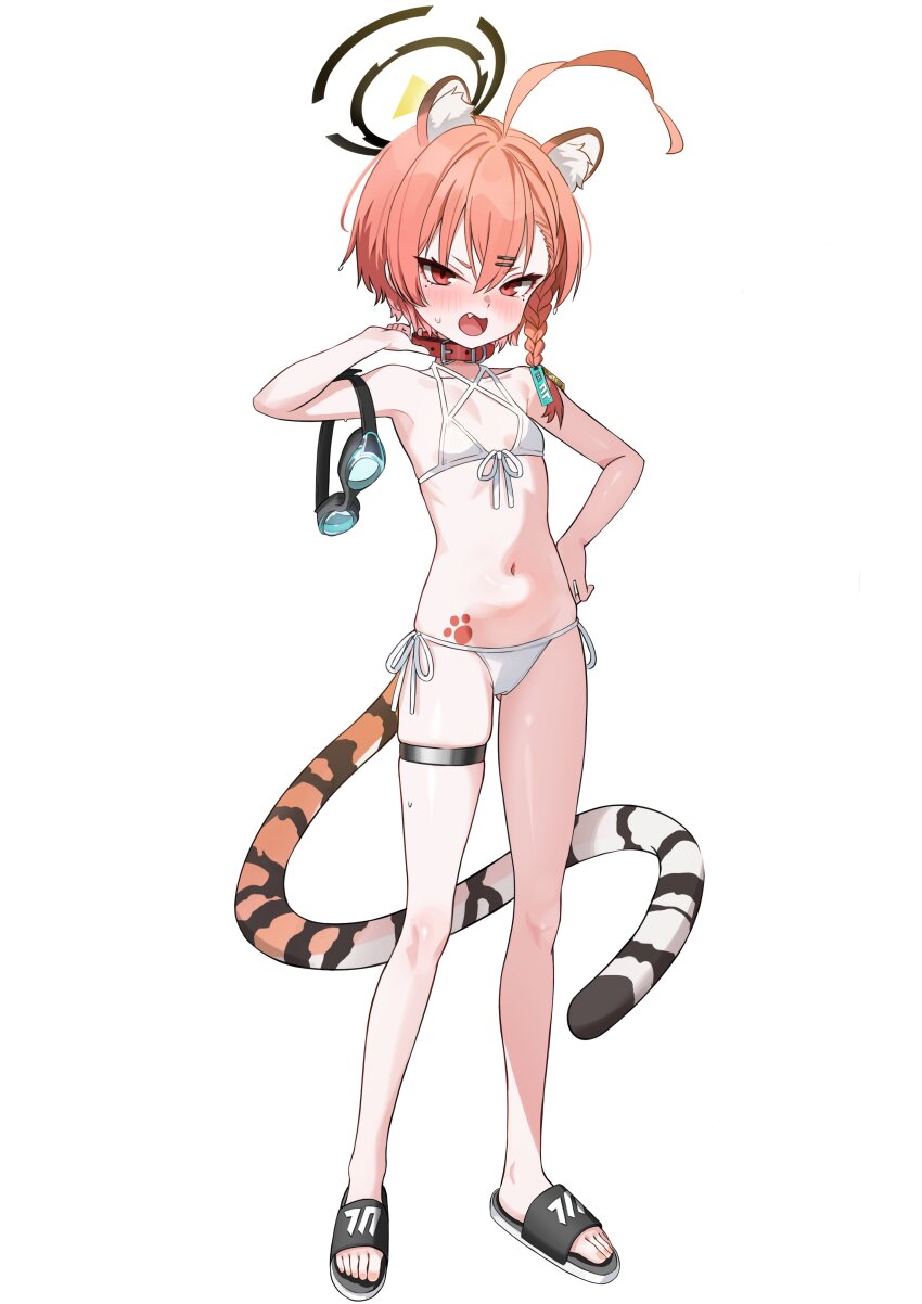 1girl, absurdres, ahoge, alternate_costume, animal_collar, animal_ears, asymmetrical_hair, bikini