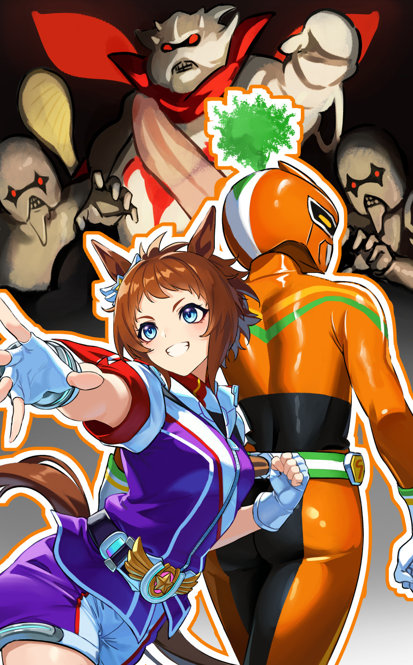 2girls, absurdres, ass, belt, biko_pegasus_(gale_pegasus_type_zero)_(umamusume), biko_pegasus_(umamusume), blue_eyes, brown_hair