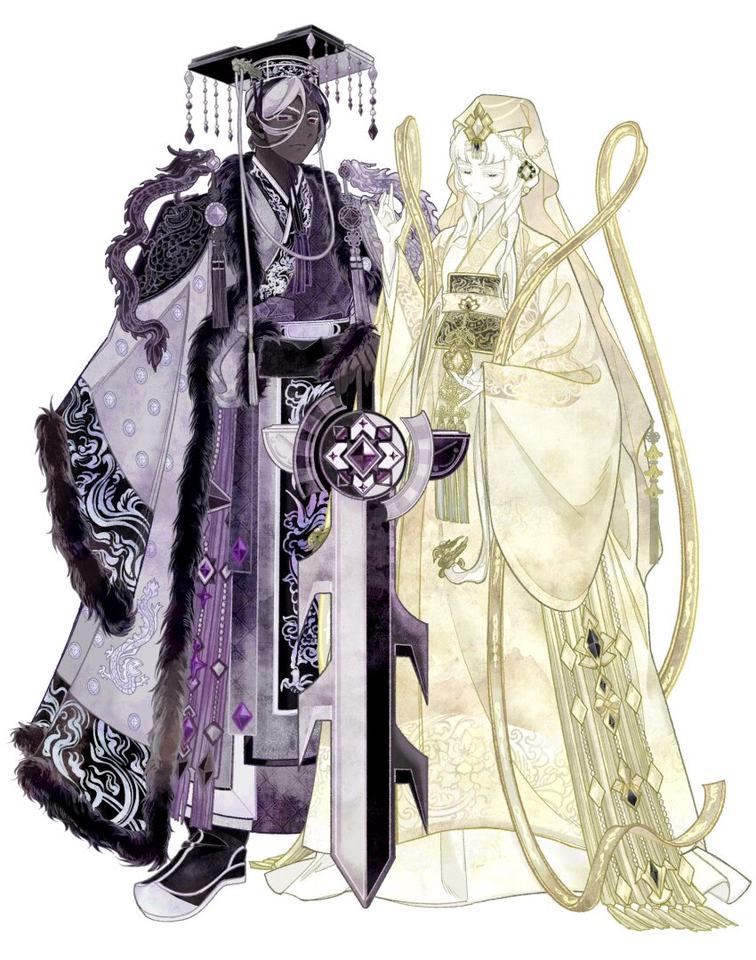 1boy, 1girl, adapted_costume, alternate_hairstyle, arm_warmers, black_footwear, black_gem, black_hair