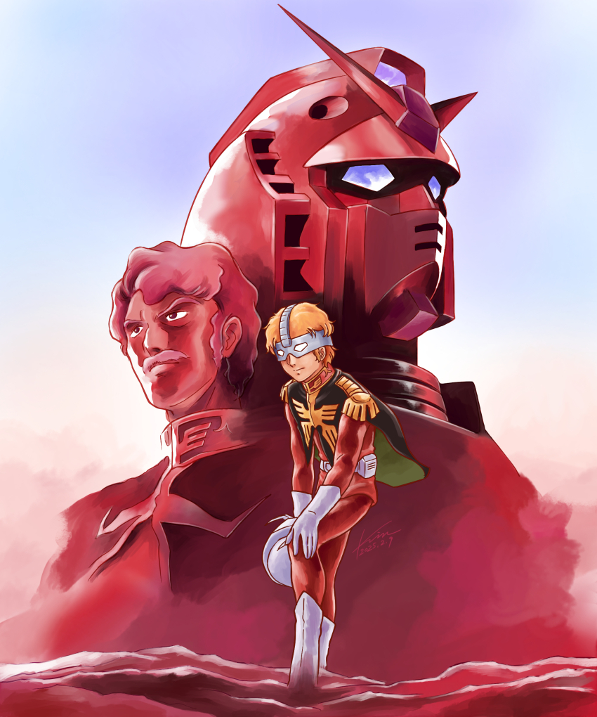 absurdres, belt, blonde_hair, boots, challia_bull, char_aznable, closed_mouth, commentary_request