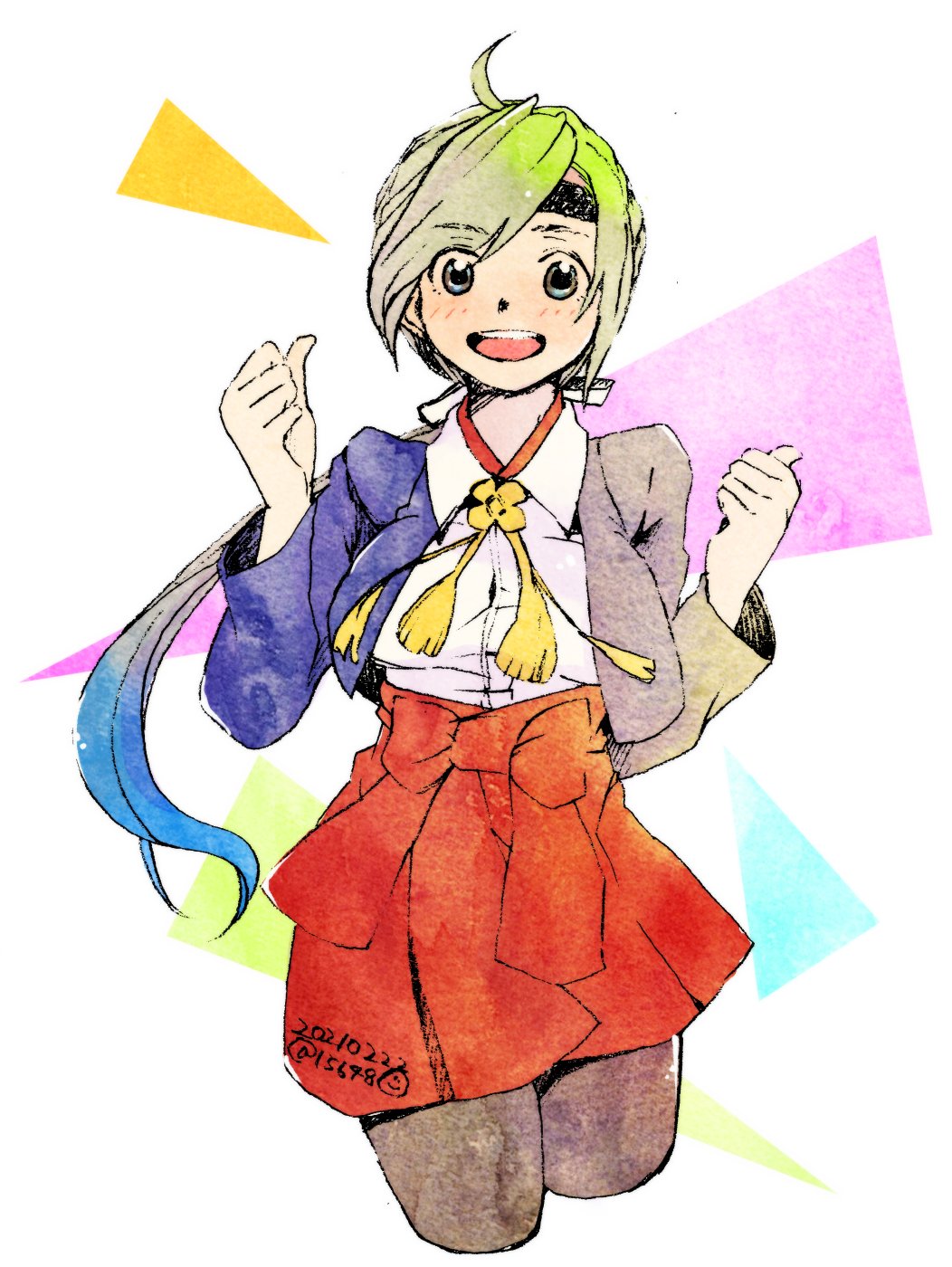 1girl, blue_jacket, chitose_(kancolle), cropped_legs, grey_eyes, grey_hair, hakama, hakama_skirt