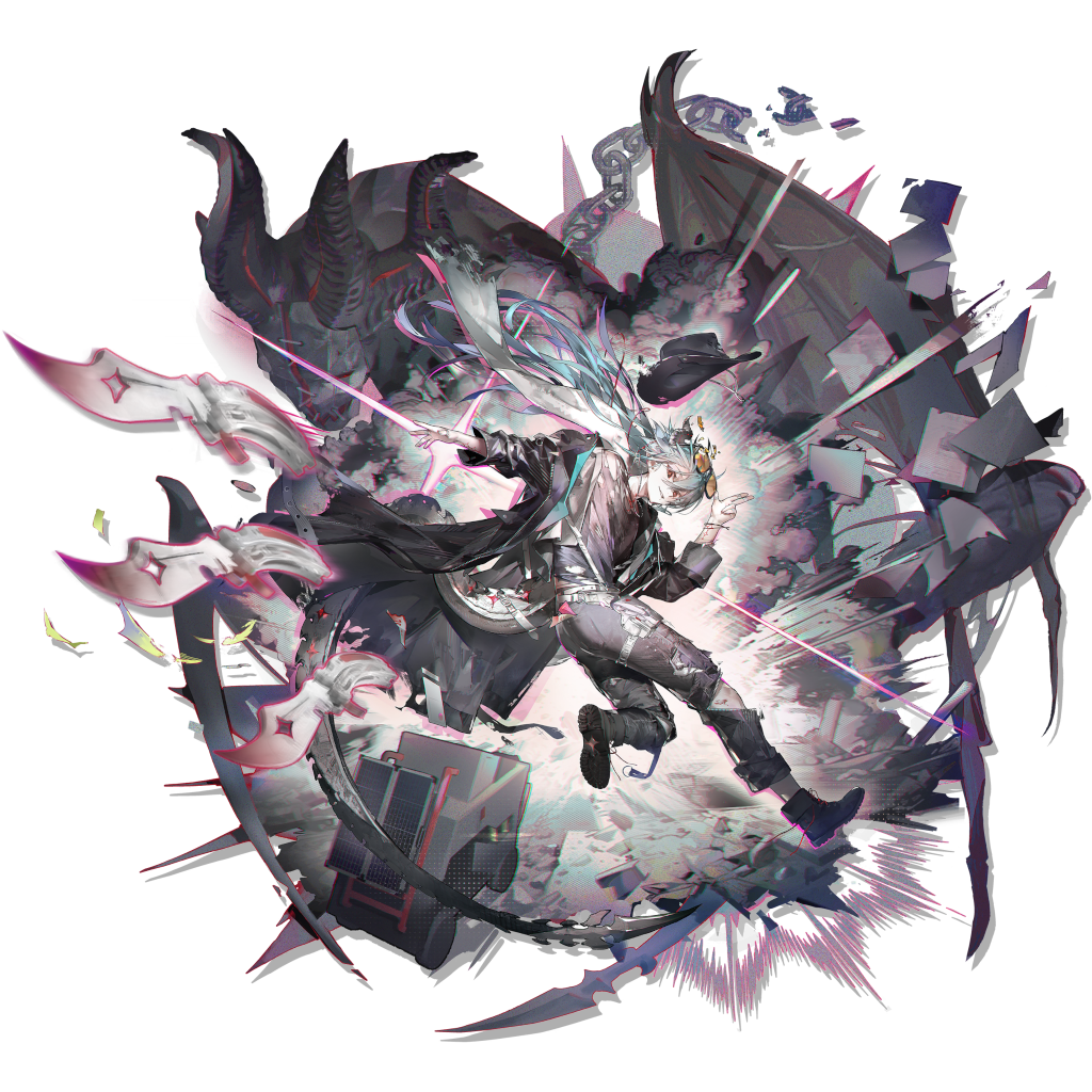 1boy, ankle_boots, aqua_hair, arknights, bad_link, black_boots, black_coat, black_hat