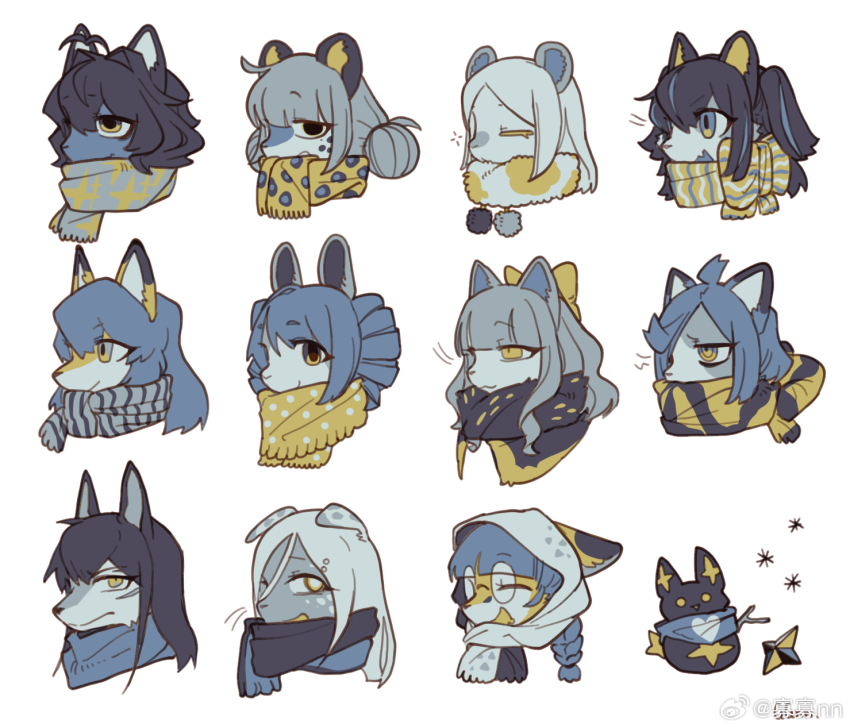 6+girls, ahoge, akoya_matama, anemo_nemo, animal_ears, araga_kiwi, black_eyes, black_hair