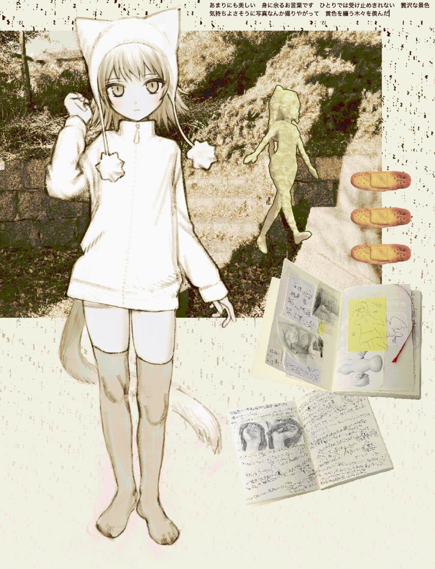 1girl, animal_ears, bandaid, beanie, book, cat_ears, cat_girl, cat_tail