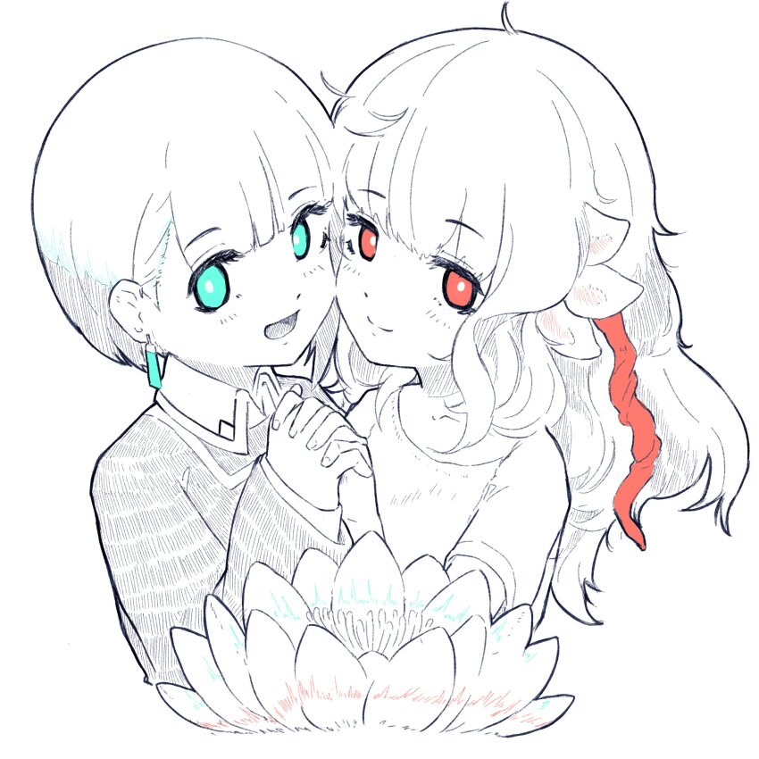 2girls, absurdres, chefhart, dress, earrings, ender_lilies_quietus_of_the_knights, ender_magnolia_bloom_in_the_mist, flower