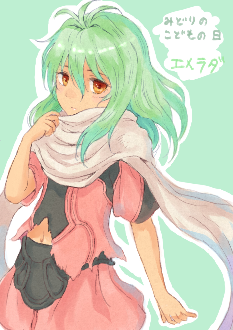 1girl, commentary_request, emerada_(xenogears), expressionless, green_hair, highres, izuchi_nanchi, long_hair