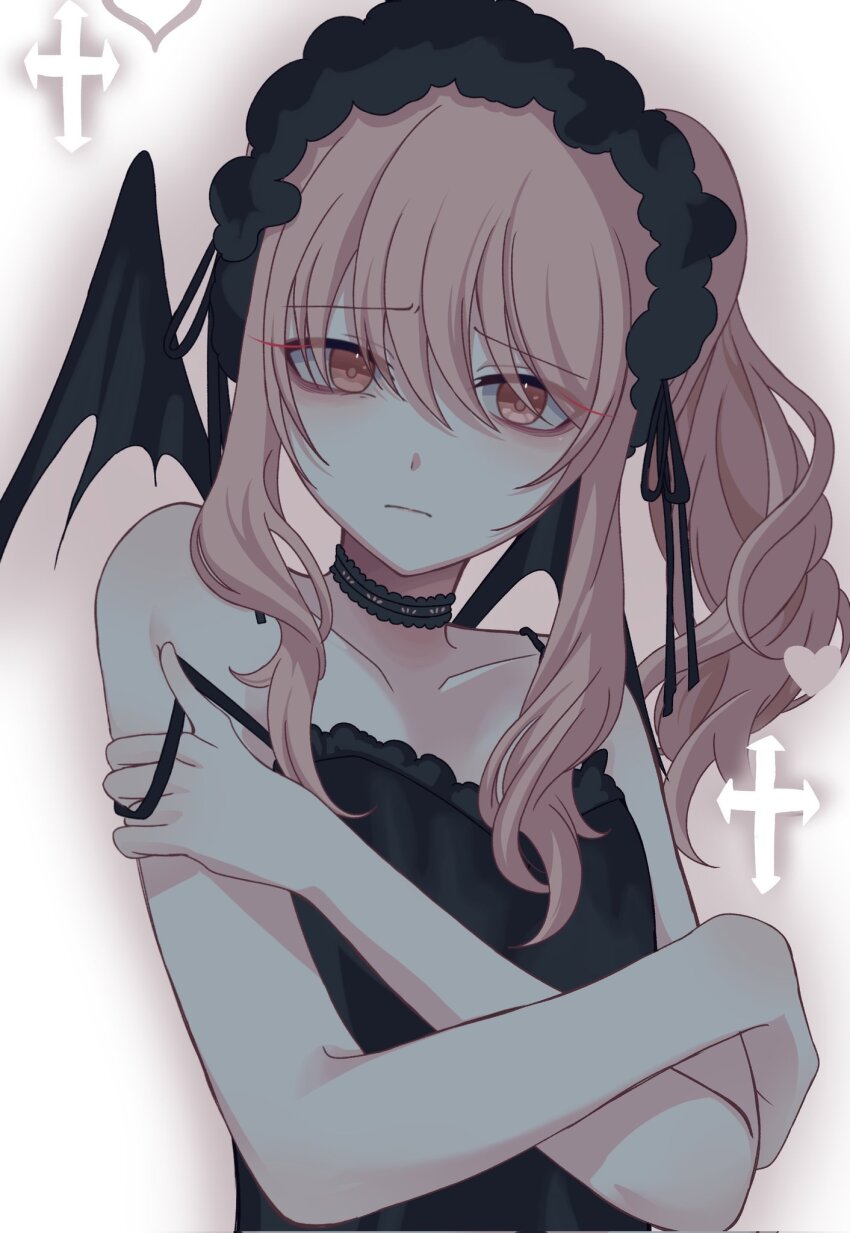 1other, akiyama_mizuki, alien_stage, bare_shoulders, black_choker, black_dress, black_headdress, choker