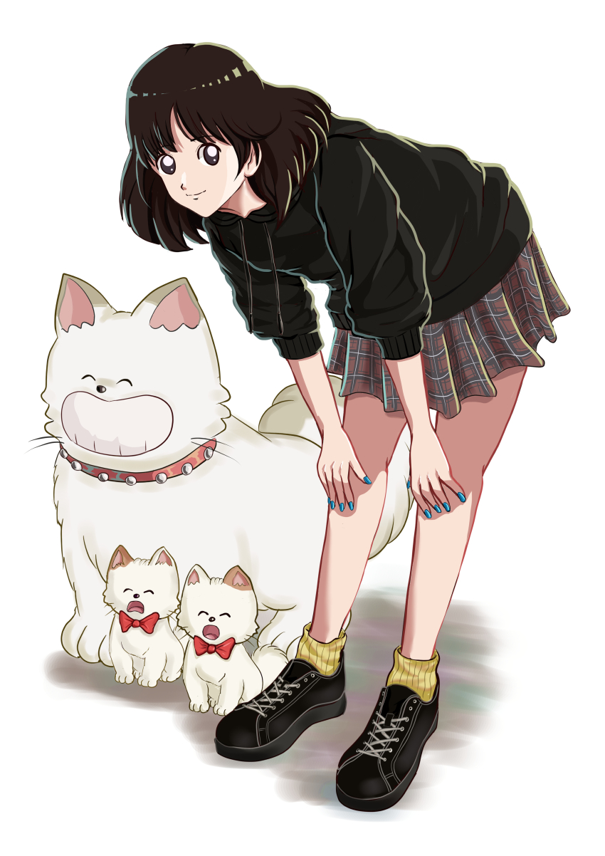 1girl, absurdres, asakura_minami, black_hoodie, black_shirt, black_shoes, blue_nails, bow