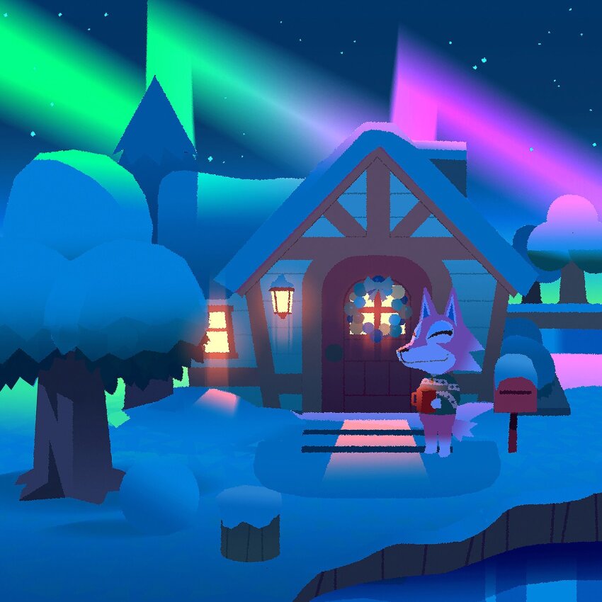 1girl, animal_crossing, aurora, chuwenjie, closed_eyes, closed_mouth, commentary, cup