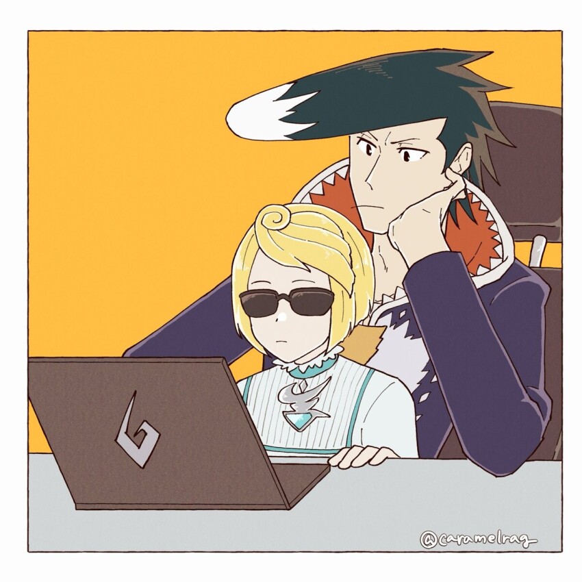 2boys, ace_attorney, apollo_justice:_ace_attorney, black_hair, blonde_hair, caramelrag, computer, daryan_crescend