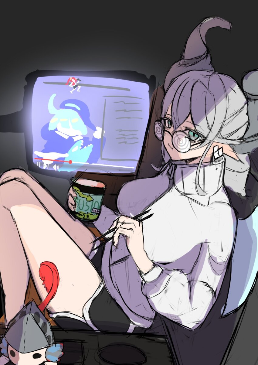 1girl, black_background, black_shorts, blue_hair, blue_hat, blue_shirt, breasts, character_doll