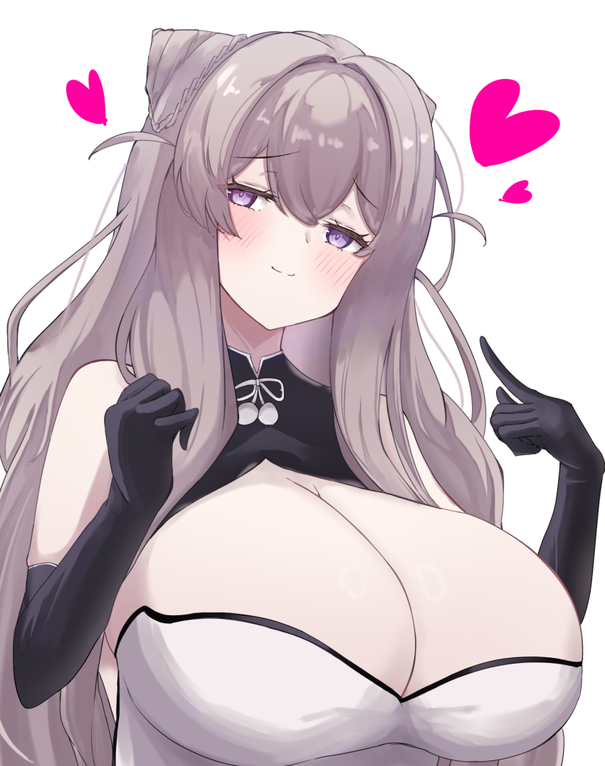 1girl, argar_demo, azur_lane, black_gloves, blush, breasts, brown_hair, closed_mouth
