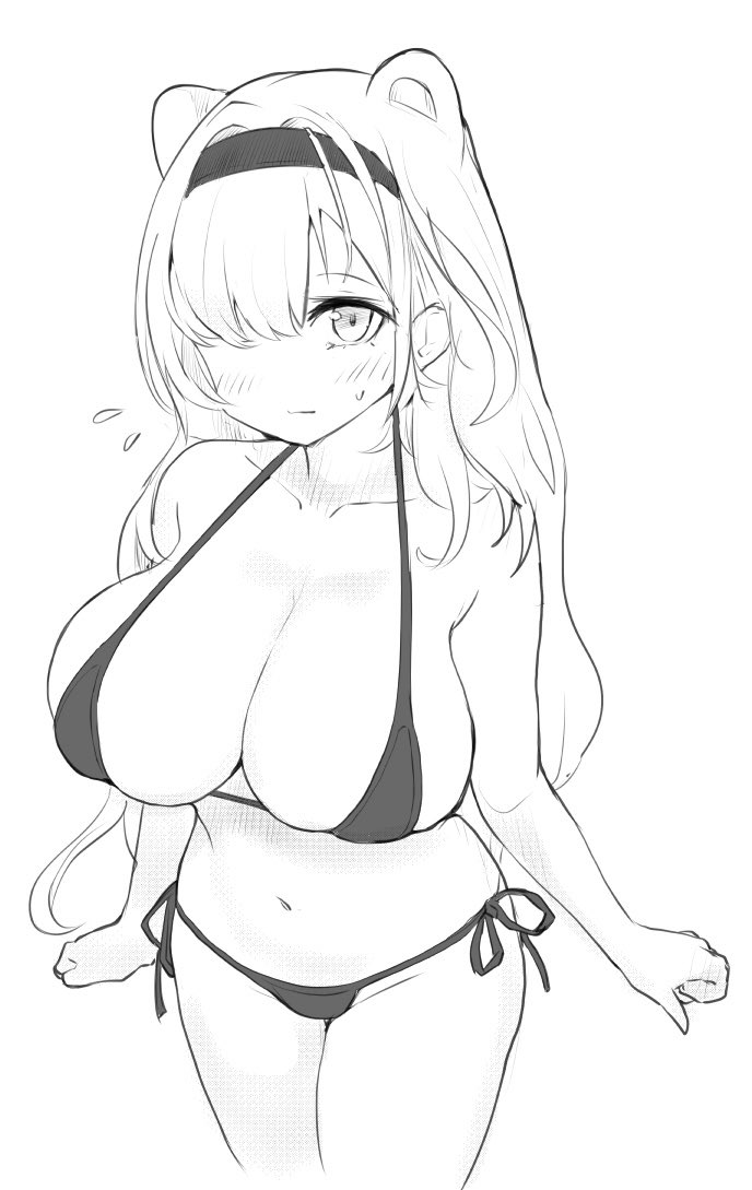 1girl, animal_ears, arknights, arknights:_endfield, aurora_(arknights), bikini, blush, breasts