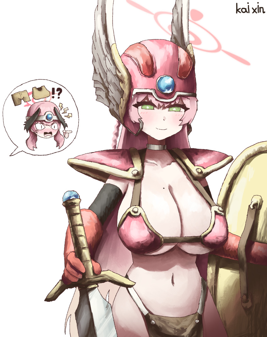 <|>_<|>, 2girls, absurdres, alternate_costume, armor, artist_name, bare_legs, belly