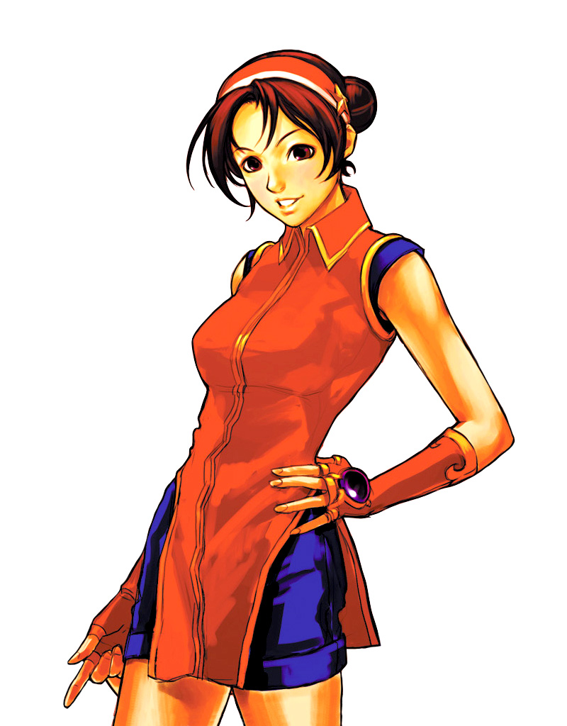 1girl, alternate_costume, alternate_hairstyle, asamiya_athena, brown_hair, china_dress, chinese_clothes, dress, elbow_gloves, female_focus, fingerless_gloves, gloves, hair_bun, hair_ornament, hairband, hiroaki_(kof), official_art, red_hairband, short_hair, shorts, single_hair_bun, snk, solo, star_(symbol), star_hair_ornament, the_king_of_fighters, the_king_of_fighters_ex2