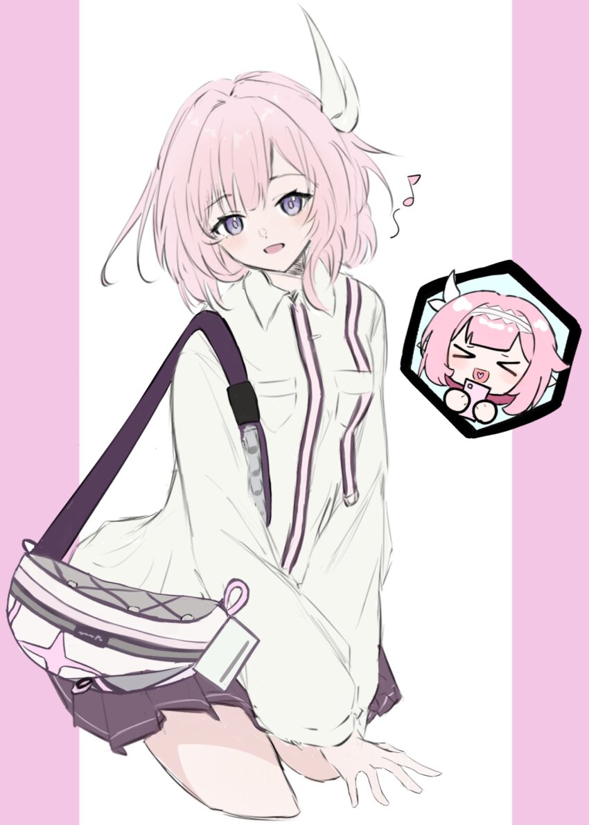 >_<, 2girls, black_skirt, blue_eyes, commentary, cosplay, cyrene_(honkai:_star_rail), cyrene_(philia093)_(honkai:_star_rail)