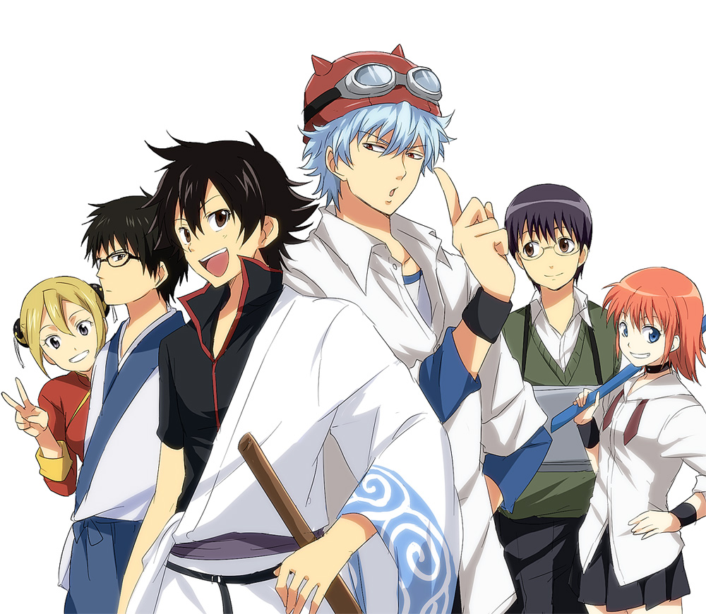 2girls, 4boys, bad_id, black_hair, blonde_hair, blue_eyes, brown_eyes, choker