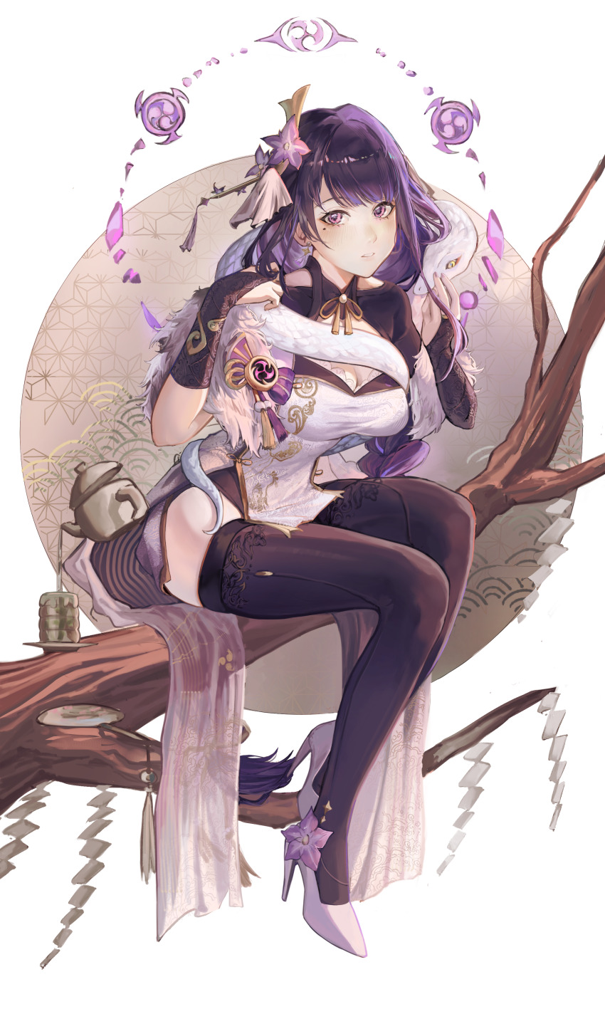 1girl, absurdres, alternate_costume, black_bridal_gauntlets, black_thighhighs, breasts, bridal_gauntlets, chinese_clothes