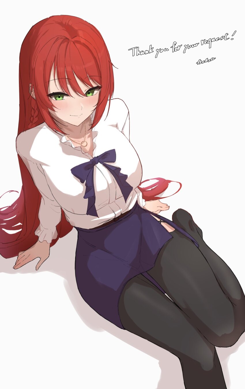 1girl, black_bow, black_bowtie, black_thighhighs, blush, bow, bowtie, braid