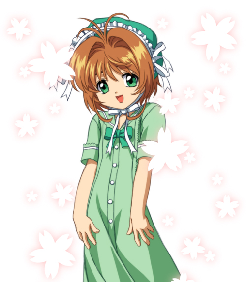 1990s_(style), 1girl, brown_hair, cardcaptor_sakura, child, frilled_hat, frills, green_eyes