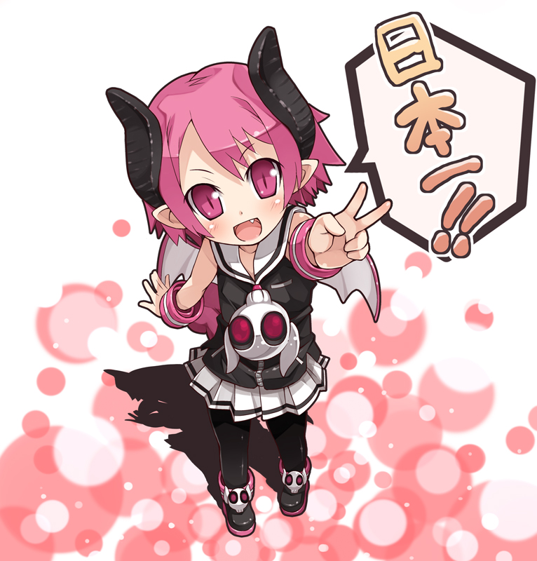 1girl, :d, bad_id, bad_pixiv_id, black_pantyhose, blush, disgaea, fang