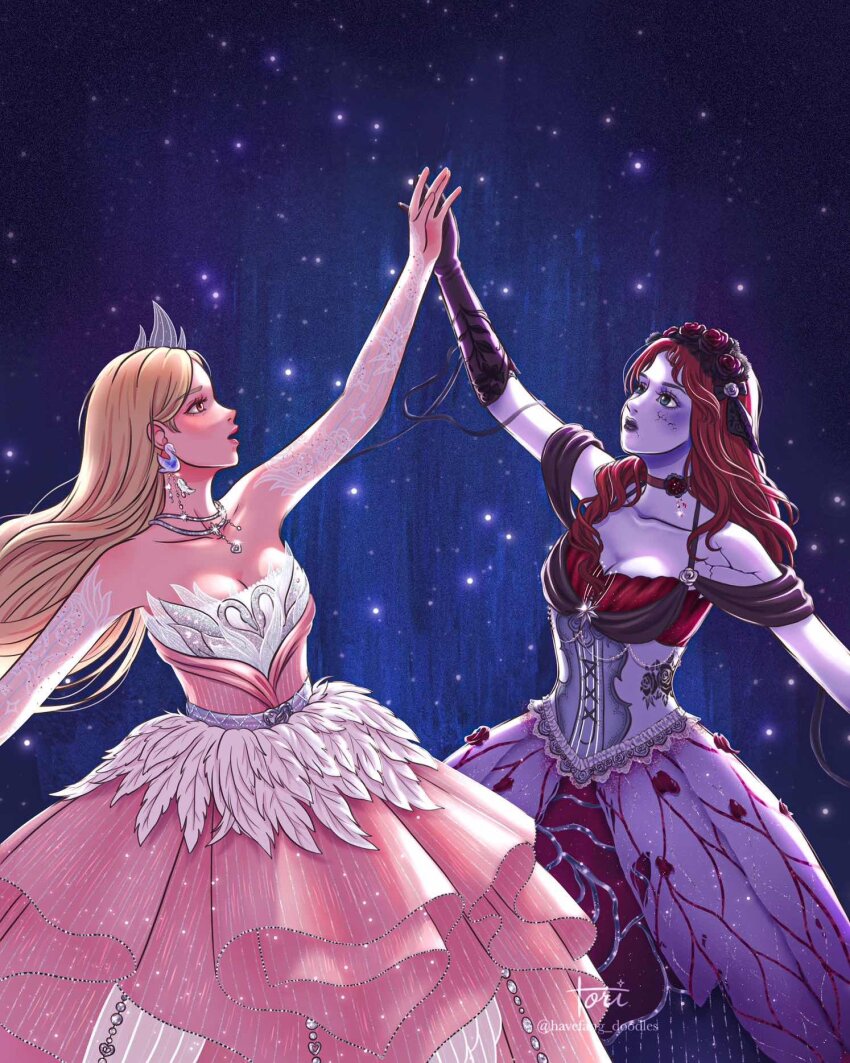 banshee_(infinity_nikki), bird, bird_earrings, black_gloves, black_hairband, black_lips, black_ribbon, black_sleeves