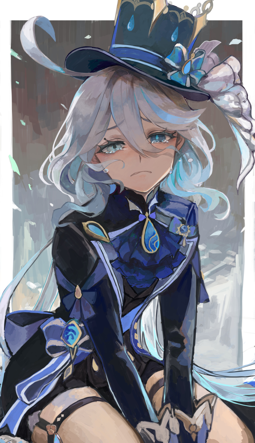 1girl, absurdres, ahoge, ascot, black_jacket, black_shorts, blue_ascot, blue_bow