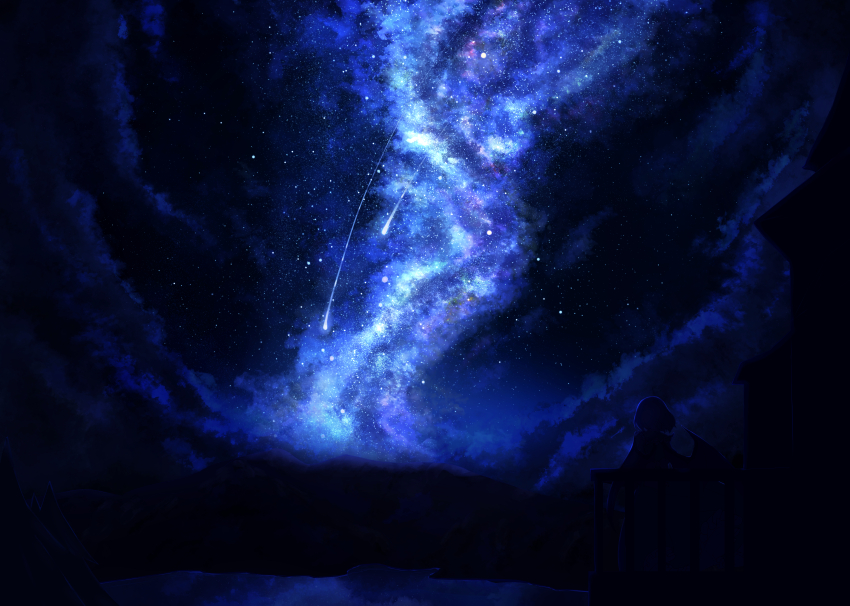 1girl, absurdres, bat_wings, commentary_request, from_behind, galaxy, highres, hoshikage_syo