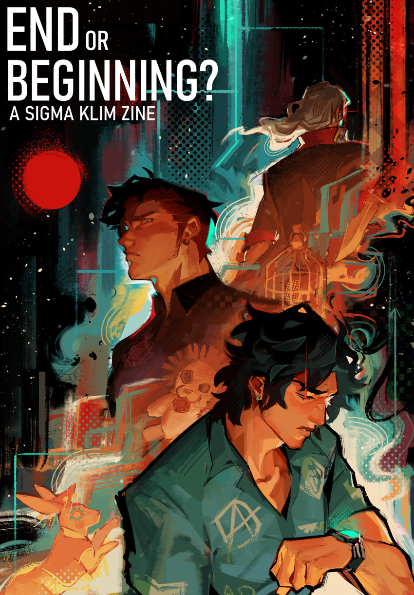 absurdres, birdcage, black_hair, blue_shirt, cage, character_name, collared_shirt, commentary