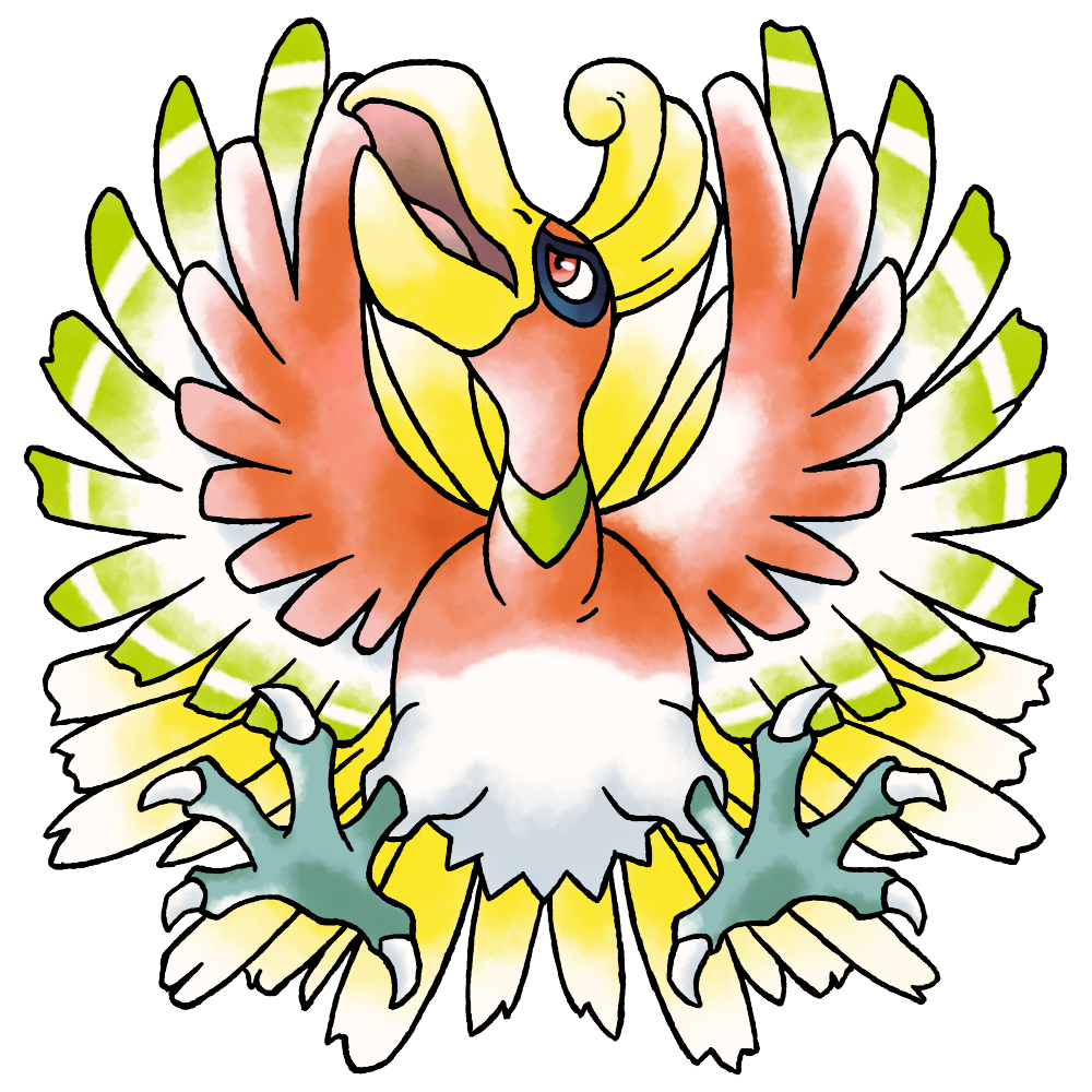 bird, derivative_work, full_body, gen_2_pokemon, green_wings, ho-oh, large_tail, legendary_pokemon