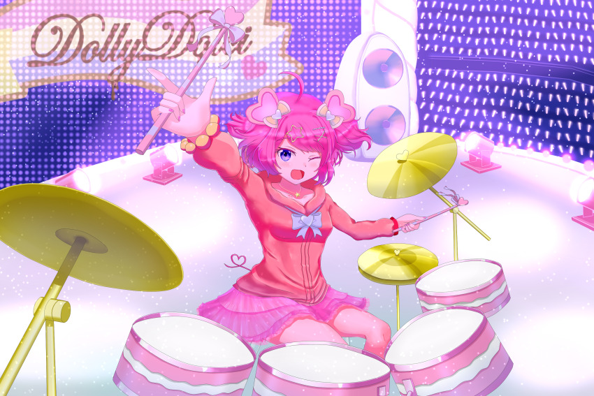 adeka, highres, pig_macaron_(show_by_rock!!), playing_drums, playing_instrument, show_by_rock!!, tagme