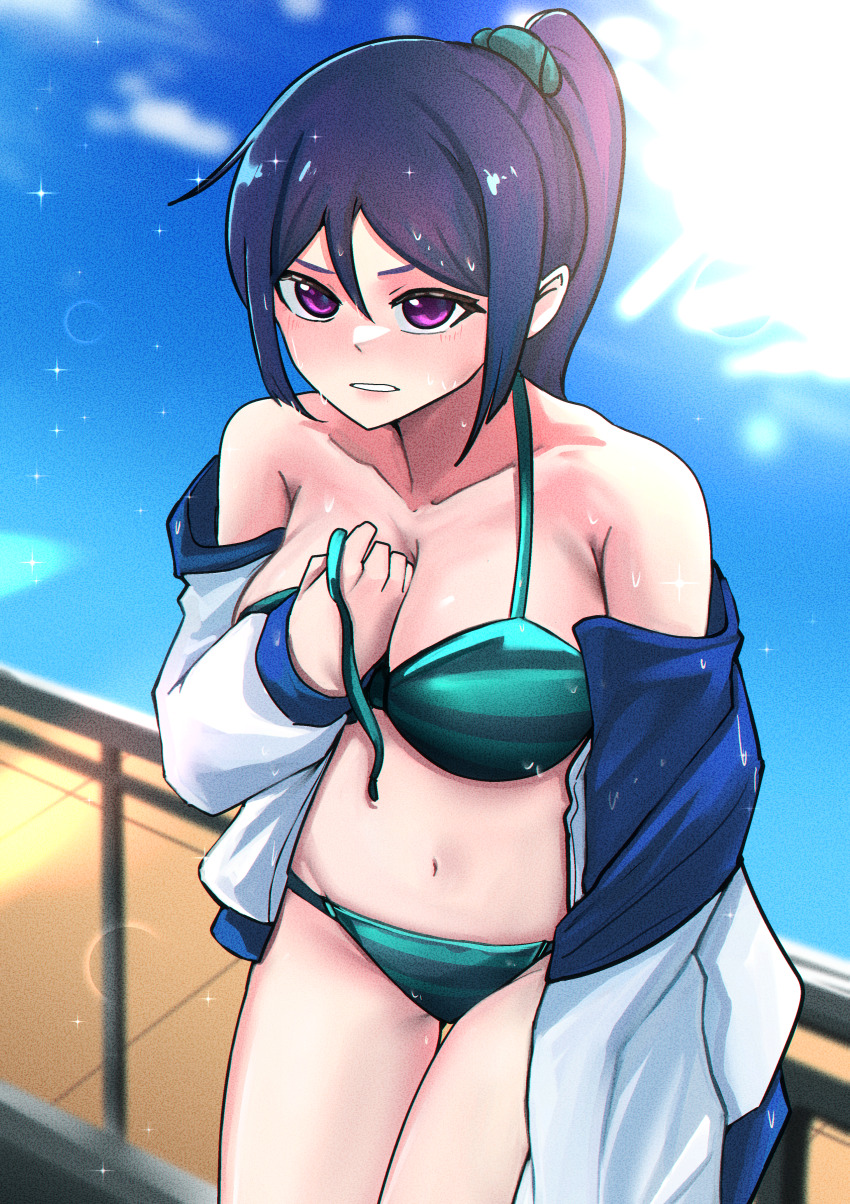1girl, absurdres, blue_hair, breasts, cleavage, highres, looking_at_viewer, love_live!